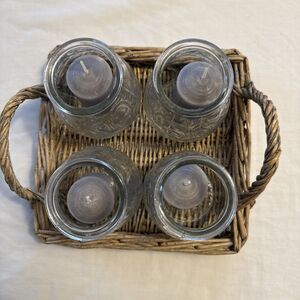 NWoT Wicker Tray With 4 Votive Candle Holders & Candles